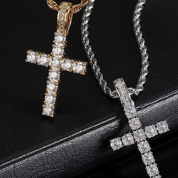 Iced Out Cross Pendant Tennis Rope Chain - Picture 8 of 8